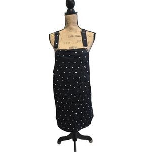 So polkadot overall dress with front pocket and adjustable straps, size large